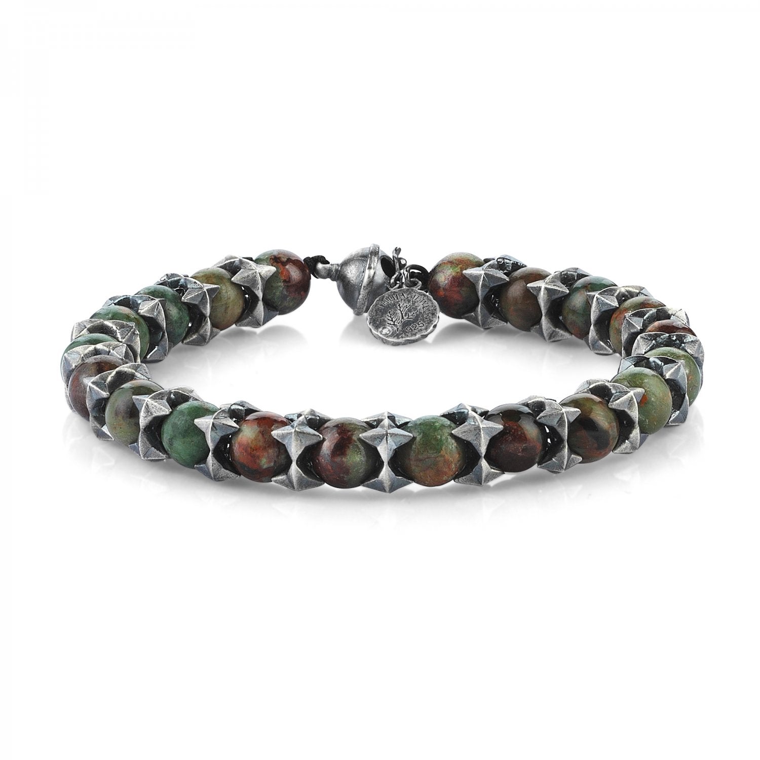 Oxidised Silver Cubic Cage Bracelet w/ Red Jasper Beads, 8.00mm