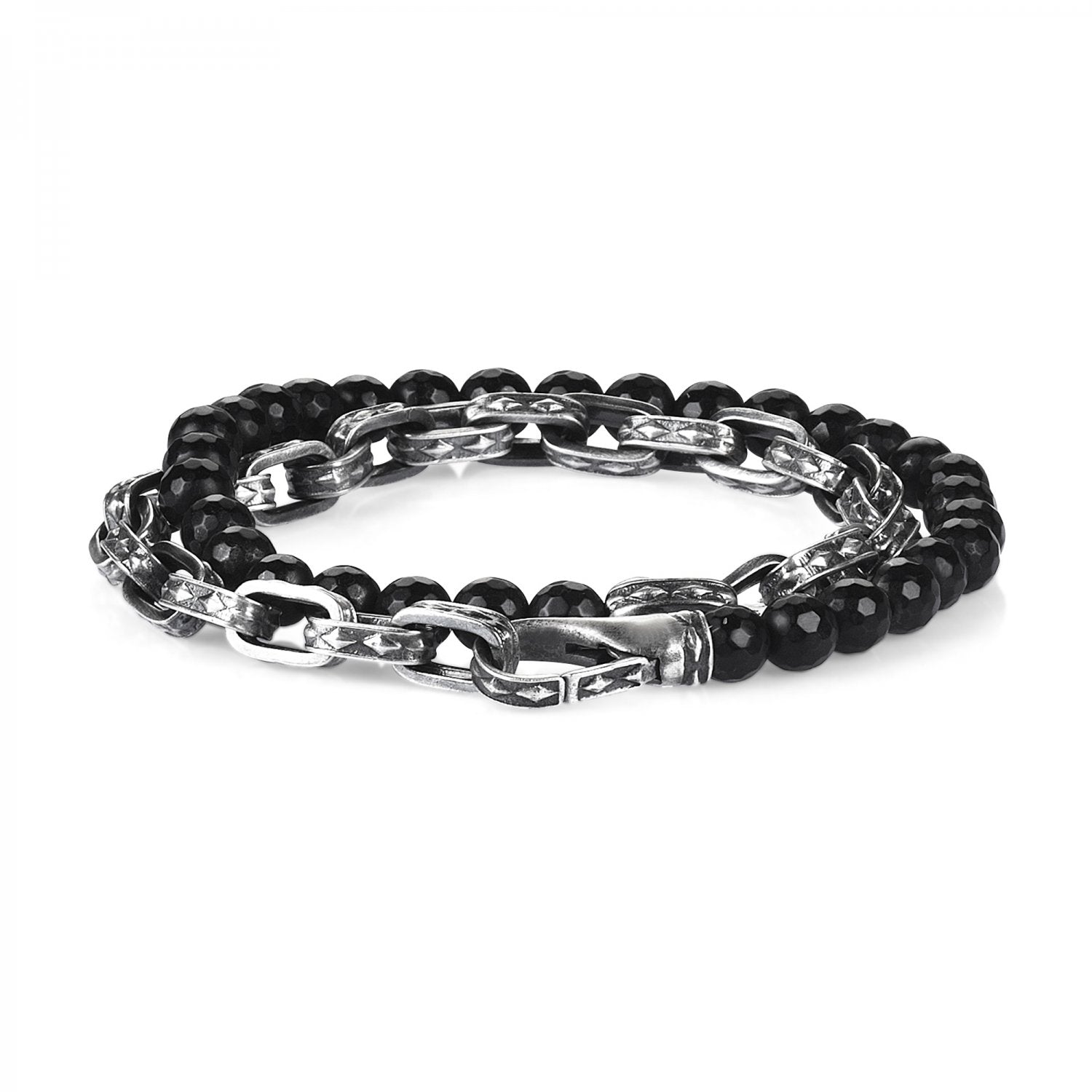 Oxidised Silver Cubic Chain Bracelet w/ Blood Stone Beads, 6.00mm