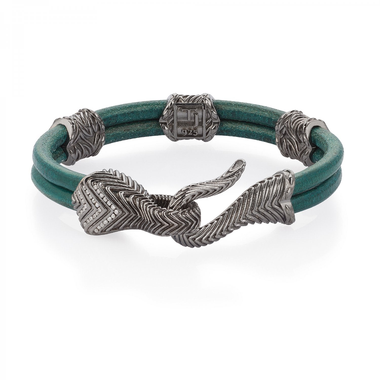 Sterling Silver Serpi Bracelet with Diamonds in Natural Brick Leather