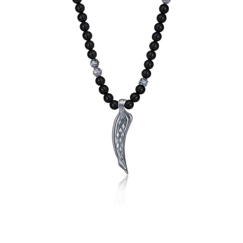 Snake Tooth Necklace with Blood Stone Beads & Diamonds