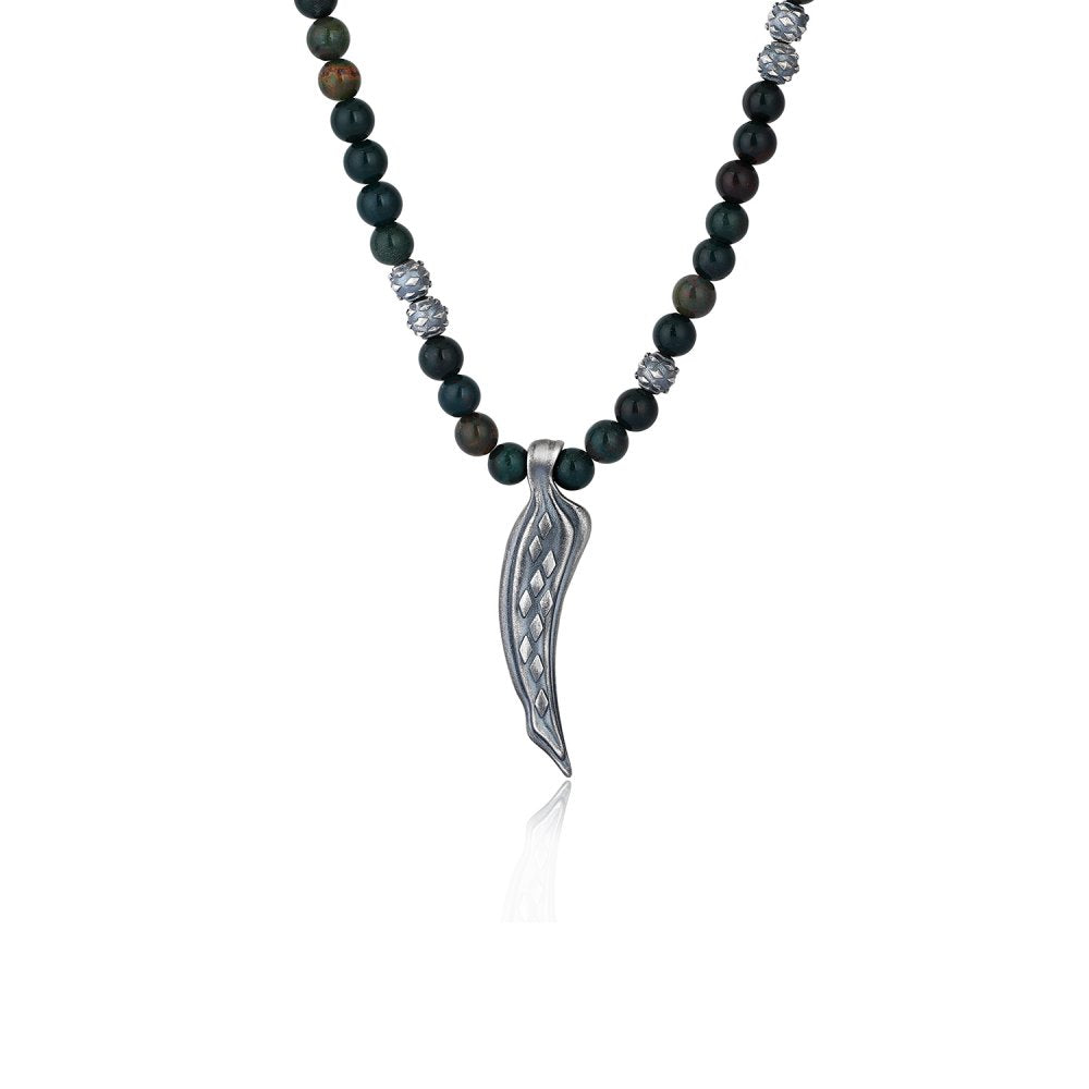 Snake Tooth Necklace with Blood Stone Beads & Diamonds