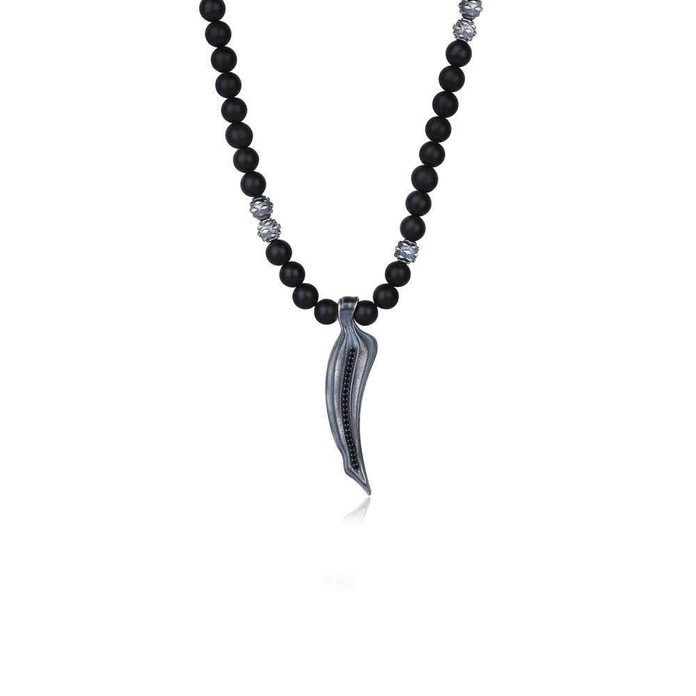 Snake Tooth Necklace with Blood Stone Beads & Diamonds