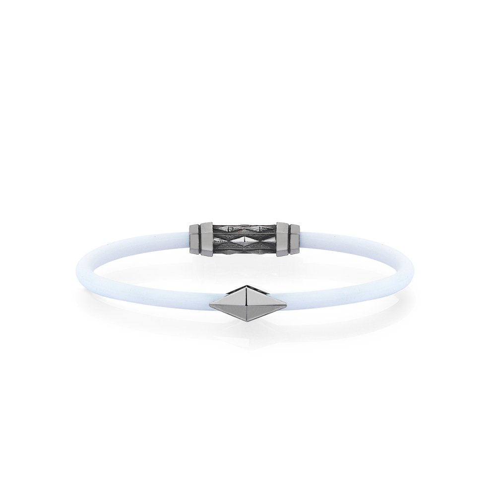 Frosted White Rubber Silver Diamondback Bracelet in Black Rhodium - for him